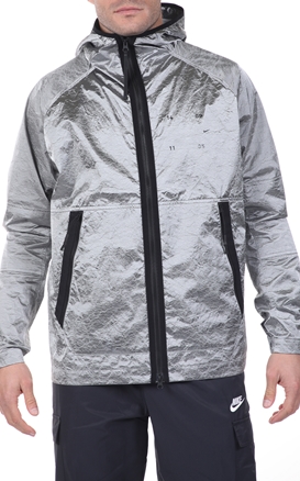 NIKE-Ανδρικό αντιανεμικό jacket NIKE NSW TCH PCK JKT HD WVN ασημί