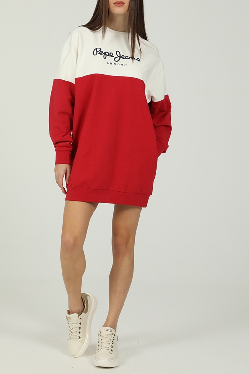 PEPE JEANS-Γυναικείο mini φόρεμα PEPE JEANS BLANCHE λευκό κόκκινο