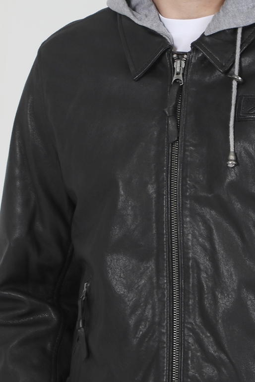 PEPE JEANS-Ανδρικό δερμάτινο jacket PEPE JEANS PHILIP μαύρο