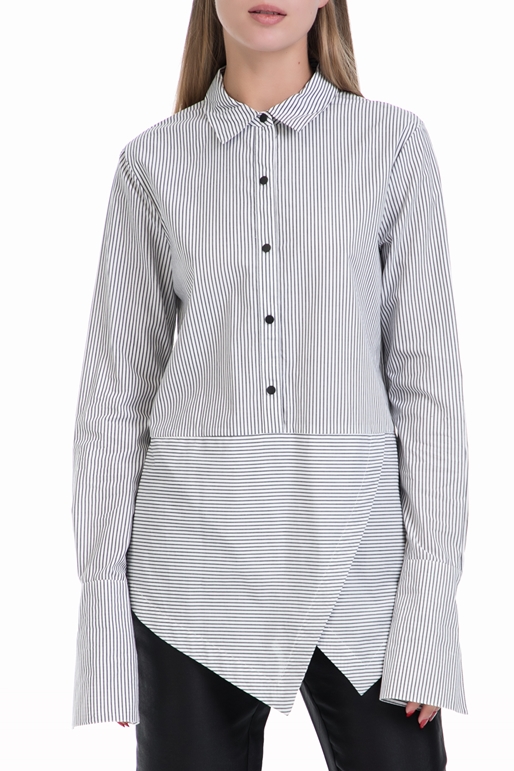 Gynaikeio Poykamiso Cotton Shirt With Angled Hem Leyko Scotch