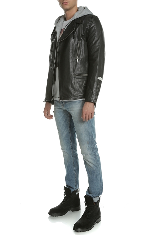 SCOTCH & SODA-Ανδρικό δερμάτινο biker jacket SCOTCH & SODA μαύρο