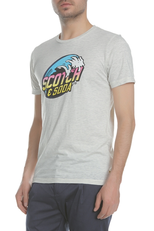 SCOTCH & SODA-Ανδρική μπλούζα Surf-inspired logo artwork tee γκρι-εκρού