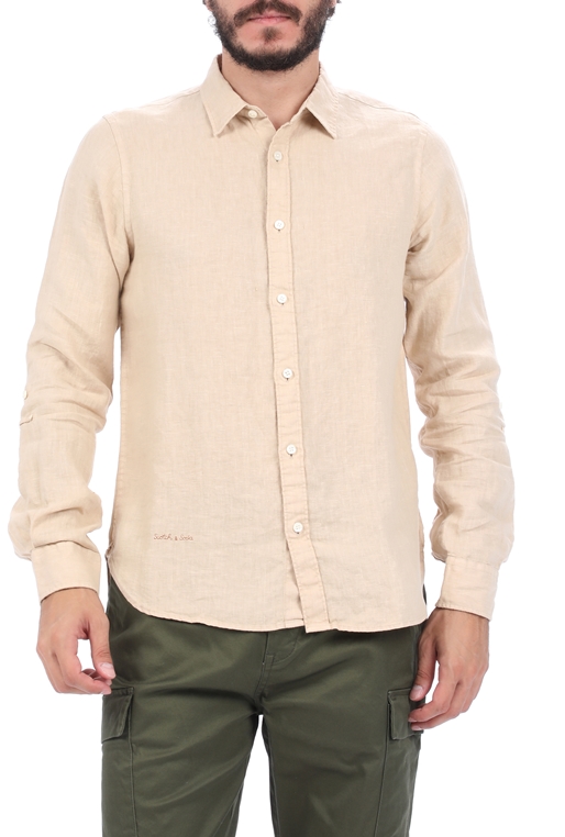 SCOTCH & SODA-Ανδρικό πουκάμισο SCOTCH & SODA REGULAR FIT- Garment-dyed line εκρού