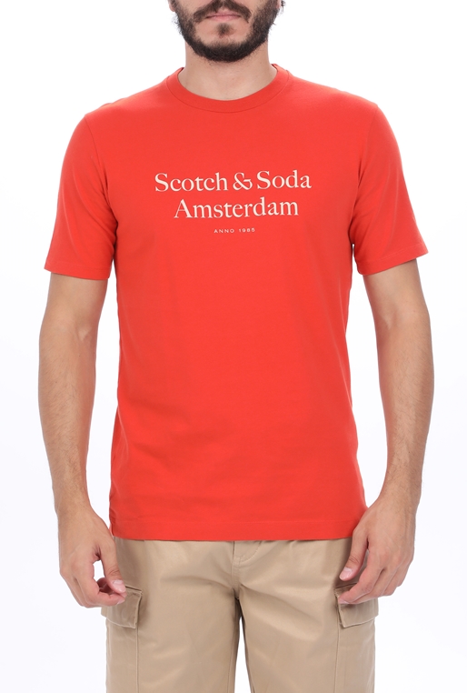 SCOTCH & SODA-Ανδρικό t-shirt SCOTCH & SODA Cotton-jersey logo artwork t-s κόκκινο