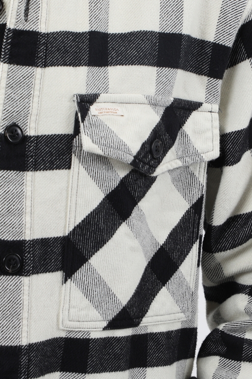 SCOTCH & SODA-Ανδρικό φανελένιο πουκάμισο SCOTCH & SODA Checked brushed twill καρό λευκό μαύρο
