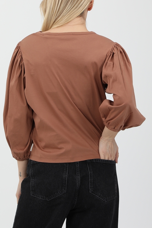 SCOTCH & SODA-Γυναικεία cropped μπλούζα SCOTCH & SODA Voluminous sleeve cropped fit μπεζ ροζ