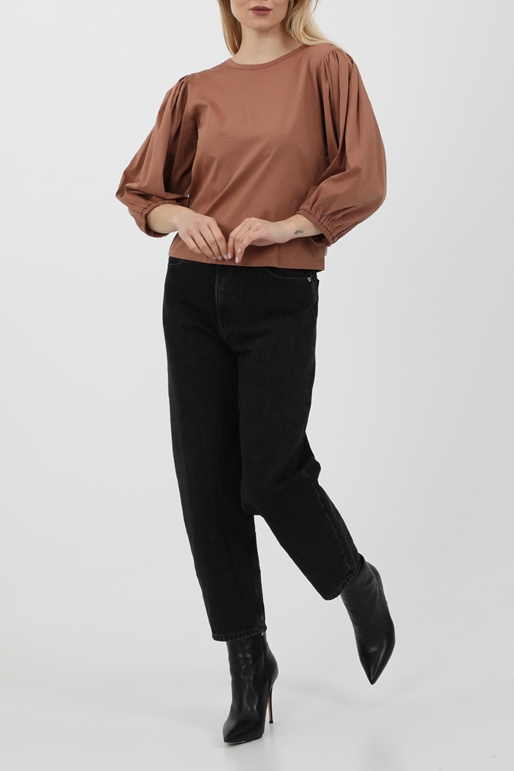SCOTCH & SODA-Γυναικεία cropped μπλούζα SCOTCH & SODA Voluminous sleeve cropped fit μπεζ ροζ