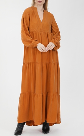 SCOTCH & SODA-Γυναικείο μακρύ φόρεμα SCOTCH & SODA Tiered Cupro maxi dress καφέ