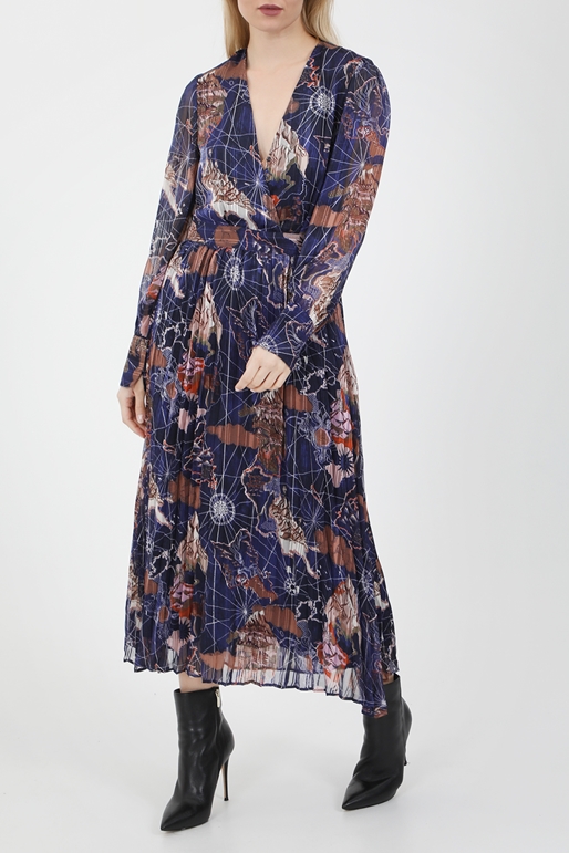 SCOTCH & SODA-Γυναικείο μακρύ πλισέ φόρεμα SCOTCH & SODA μπλε καφέ