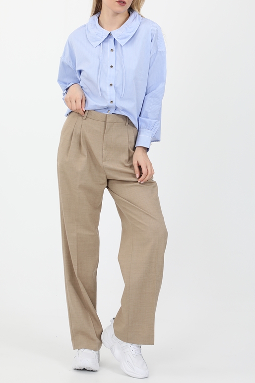 SCOTCH & SODA-Γυναικείο κοντό πουκάμισο SCOTCH & SODA Ruffle collar loose-fit ριγέ μπλε λευκό