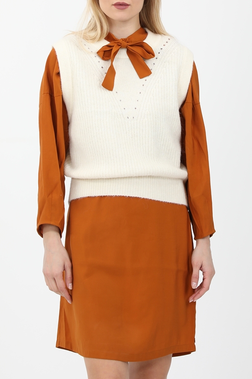 SCOTCH & SODA-Γυναικεία αμάνικη πλεκτή μπλούζα SCOTCH & SODA 164122 Fuzzy knitted slip-over λευκή