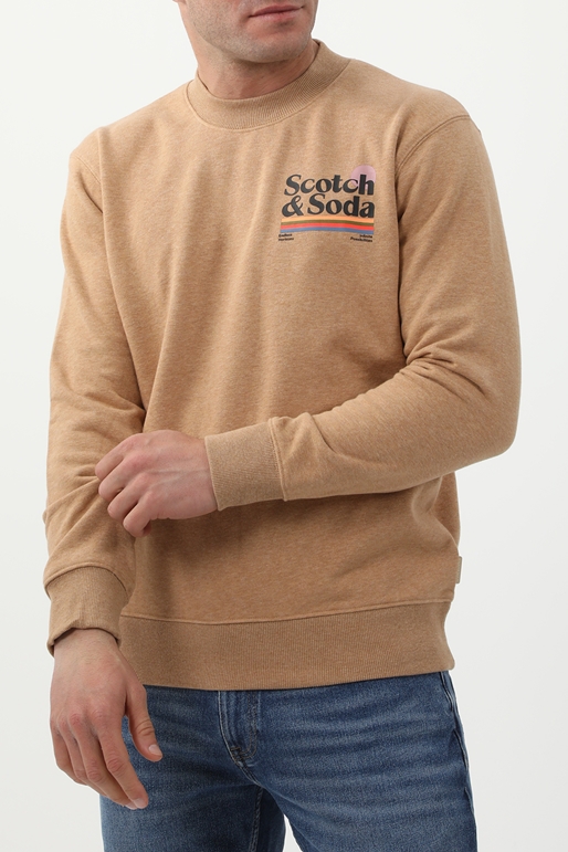 SCOTCH & SODA-Ανδρική φούτερ μπλούζα SCOTCH & SODA Logo artwork melange felpa εκρού