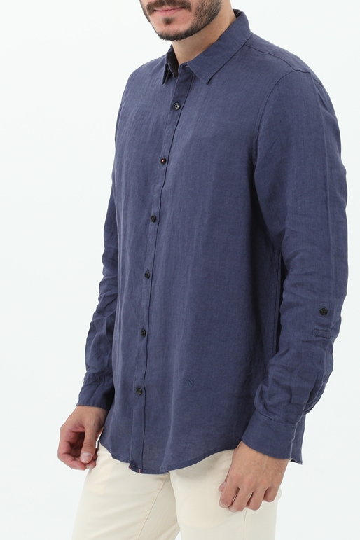 SCOTCH & SODA-Ανδρικό λινό πουκάμισο SCOTCH & SODA 165982 Regular fit garment-dyed μπλε