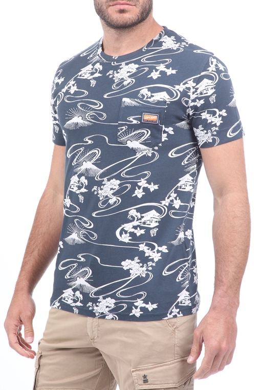 SUPERDRY-Ανδρικό t-shirt SUPERDRY AOP μπλε λευκό