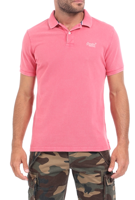 SUPERDRY-Ανδρική polo μπλούζα SUPERDRY D2 VINTAGE ροζ