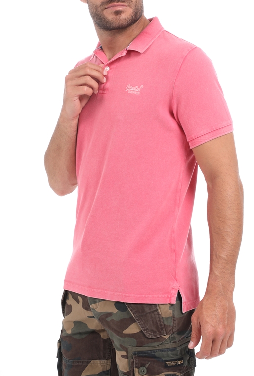 SUPERDRY-Ανδρική polo μπλούζα SUPERDRY D2 VINTAGE ροζ