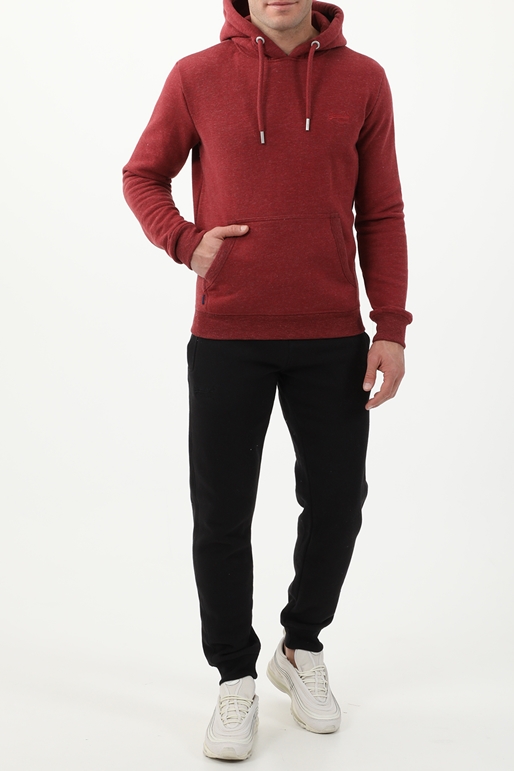 SUPERDRY-Ανδρική φούτερ μπλούζα SUPERDRY OVIN VINTAGE LOGO EMB HOOD κόκκινη