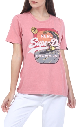 SUPERDRY-Γυναικείο t-shirt με στάμπα SUPERDRY ροζ