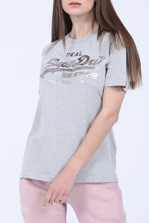 SUPERDRY-Γυναικείο t-shirt SUPERDRY VL BOHO SPARKLE γκρι