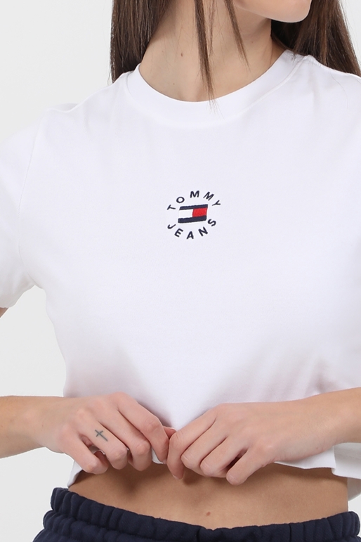 TOMMY HILFIGER-Γυναικείο t-shirt TOMMY HILFIGER BABY CROP λευκό