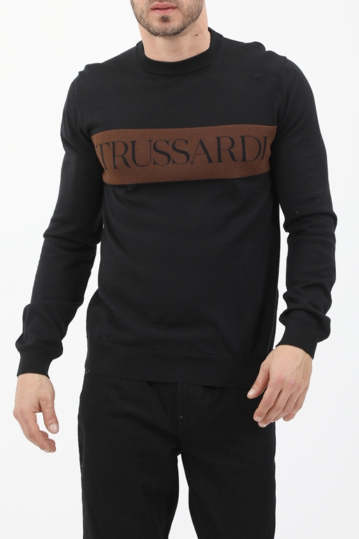 TRUSSARDI-Ανδρικό πουλόβερ TRUSSARDI μαύρο καφέ