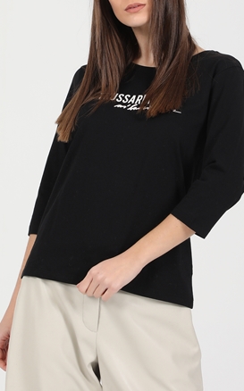 TRUSSARDI-Γυναικείο μακρυμάνικο t-shirt TRUSSARDI T-SHIRT LOGO PRINT COTTON JER μαύρο