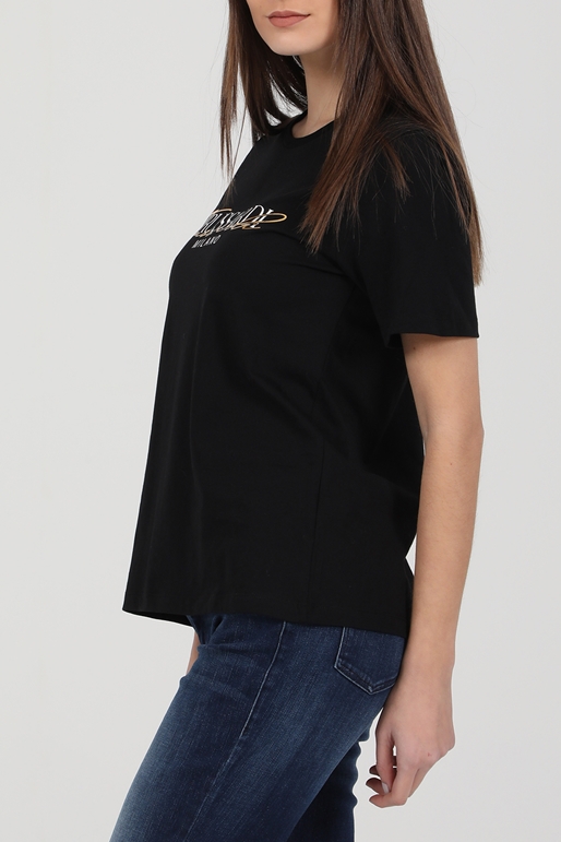 TRUSSARDI-Γυναικείο t-shirt TRUSSARDI T-SHIRT LOGO PURE COTTON JERS μαύρο
