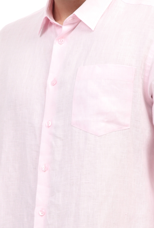 VILEBREQUIN-Ανδρικό λινό πουκάμισο VILEBREQUIN CAROUBIS ροζ